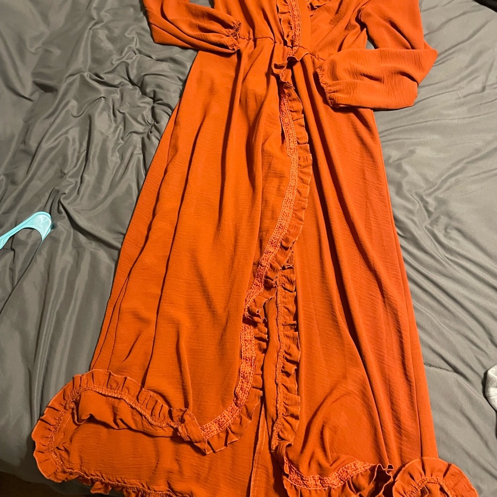 Orange Ruffled Maxi Dress